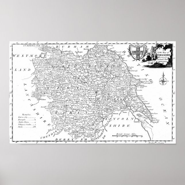 Póster Mapa antiguo de Yorkshire (Frente)