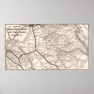 Póster Mapa Antiguo de Yosemite 1876