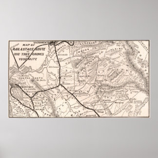 Póster Mapa Antiguo de Yosemite 1876