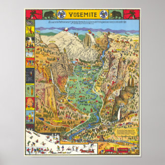 Póster Mapa antiguo de Yosemite del Parque Nacional 1931