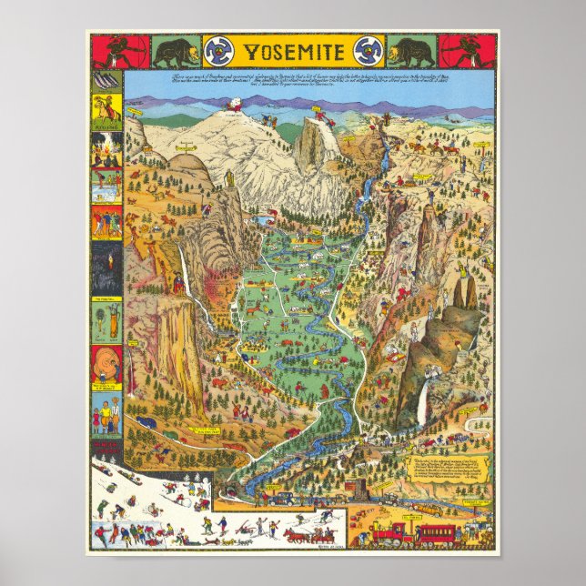 Póster Mapa antiguo de Yosemite del Parque Nacional 1931 (Frente)