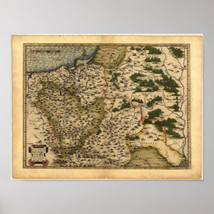 Póster Mapa antiguo del ATLAS 1570 A.D. de Polonia