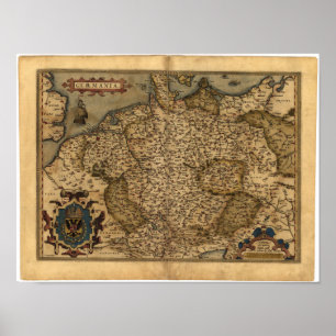 Póster Mapa antiguo del atlas de Alemania Ortelius