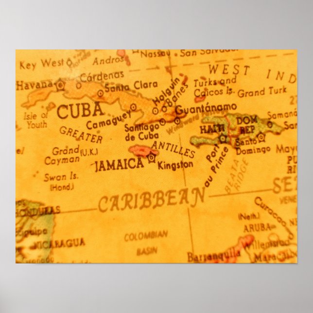 Póster Mapa Antiguo del Caribe (Frente)