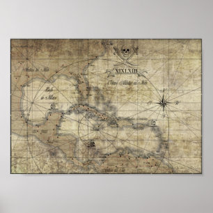 Póster Mapa antiguo del Caribe