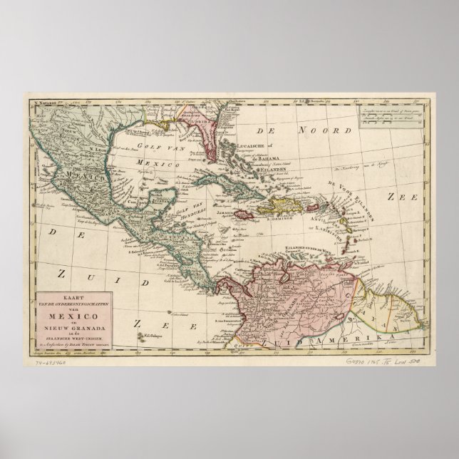 Póster Mapa antiguo del Caribe de las Indias Occidentales (Frente)