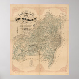 Póster Mapa antiguo del condado de Saint Louis