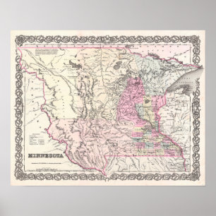 Póster Mapa antiguo del estado de Minnesota