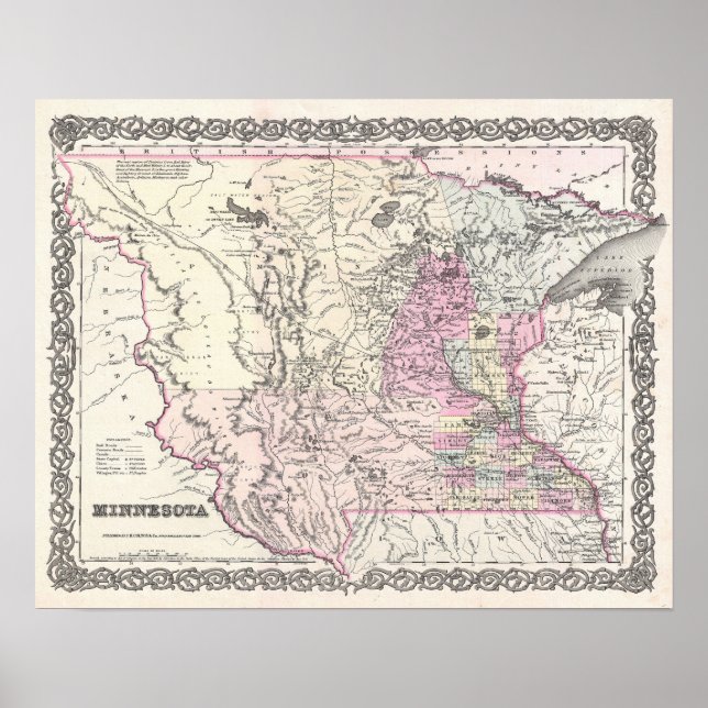 Póster Mapa antiguo del estado de Minnesota (Frente)