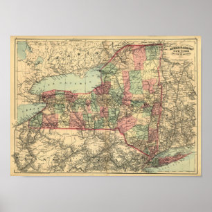 Póster Mapa antiguo del estado de Nueva York 1871