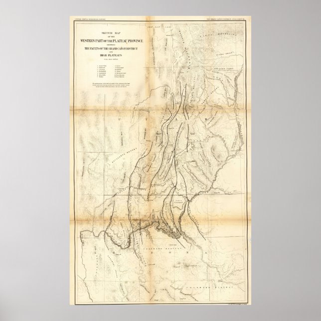 Póster Mapa Antiguo del Gran Cañón 1883 (Frente)