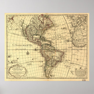 Póster Mapa antiguo del hemisferio occidental. Francés 17