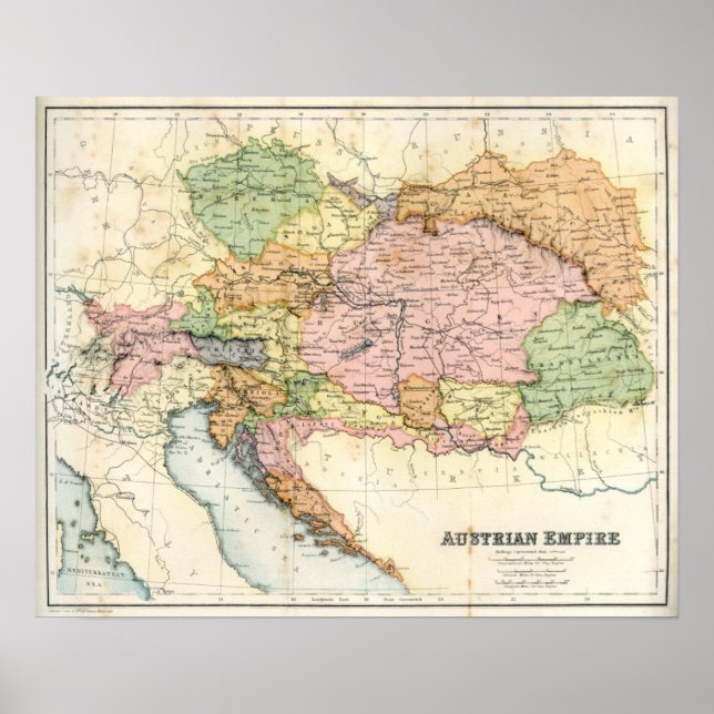 Póster Mapa antiguo del Imperio austriaco (Frente)
