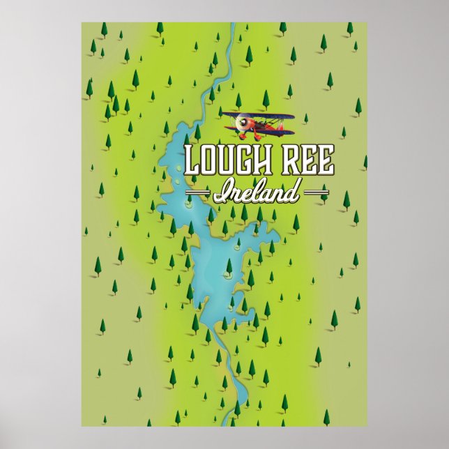 Póster Mapa antiguo del lago Ree Irlanda. (Frente)