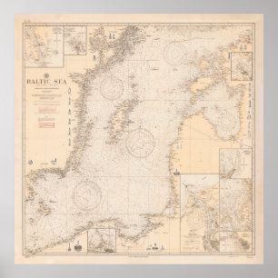 Póster Mapa antiguo del Mar Báltico (1923)