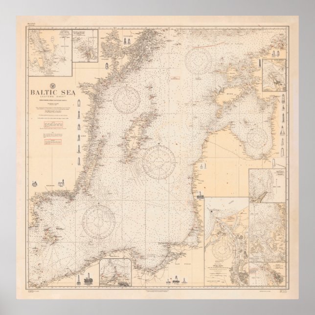 Póster Mapa antiguo del Mar Báltico (1923) (Frente)