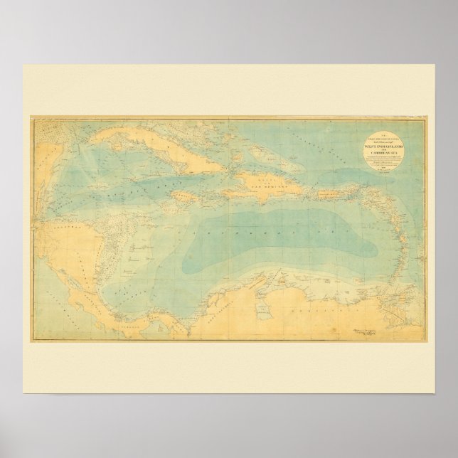 Póster Mapa Antiguo del Mar Caribe (Frente)