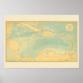 Póster Mapa antiguo del Mar Caribe