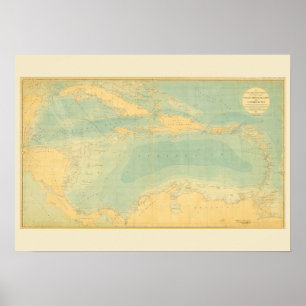 Póster Mapa antiguo del Mar Caribe