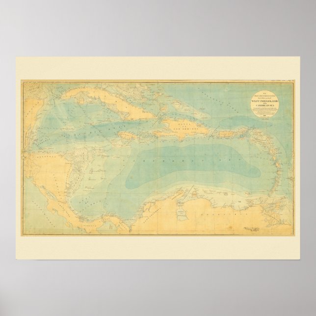 Póster Mapa antiguo del Mar Caribe (Frente)