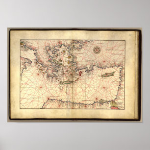 Póster Mapa antiguo del Mar Mediterráneo Oriental