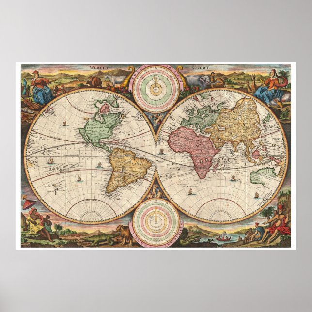 Póster Mapa antiguo del mundo (Frente)