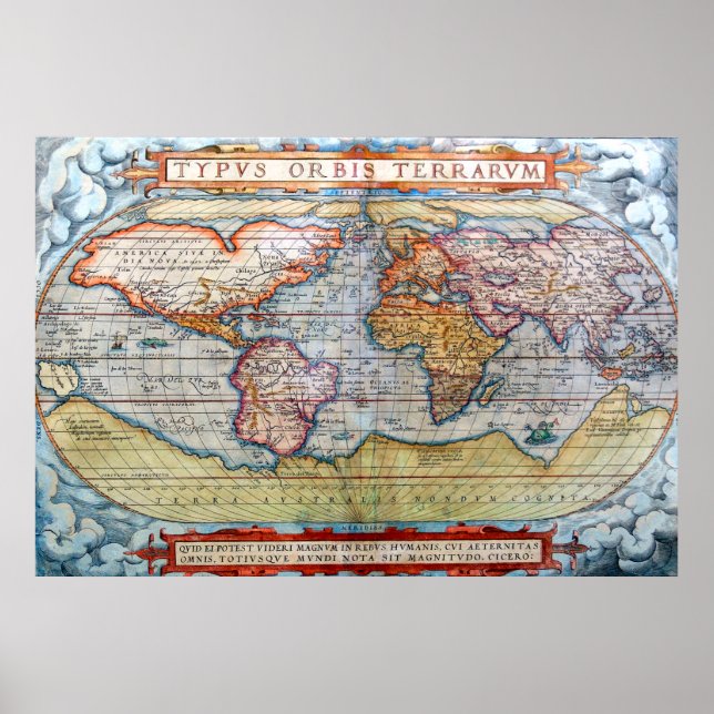 Póster Mapa Antiguo Del Mundo (Frente)