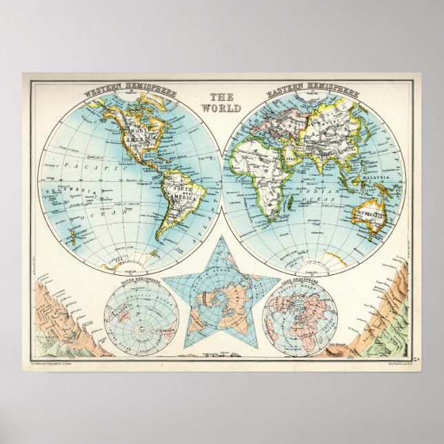 Póster Mapa antiguo del mundo (Frente)