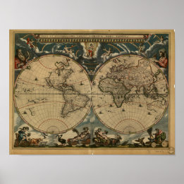 Póster Mapa antiguo del mundo - 1664