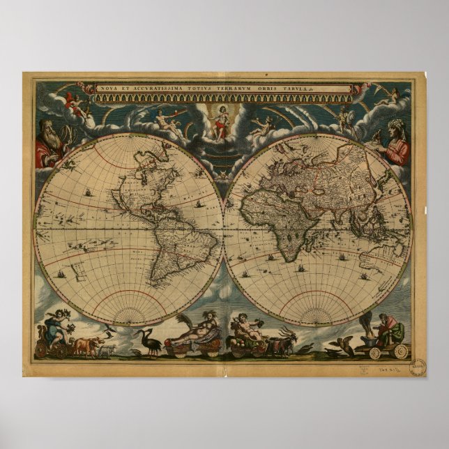 Póster Mapa antiguo del mundo - 1664 (Frente)