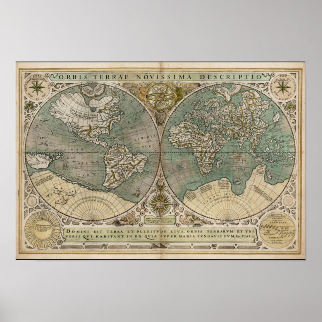 Póster Mapa antiguo del mundo 1700 (Frente)