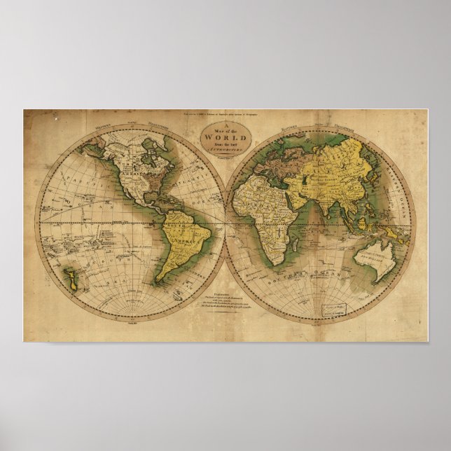 Póster Mapa antiguo del mundo - 1795 (Frente)