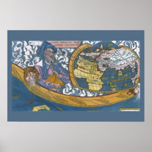 Póster Mapa Antiguo del Mundo con Claudio Ptolomeo, 1507