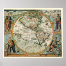 Mapa antiguo del mundo de las Américas, 1597