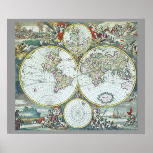 Póster Mapa Antiguo del Mundo del Siglo XVII, Frederick D