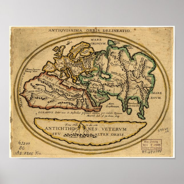 Póster Mapa Antiguo del Mundo - fecha desconocida (Frente)