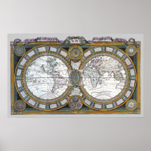 Póster Mapa antiguo del mundo por Claude Auguste Berey, 1