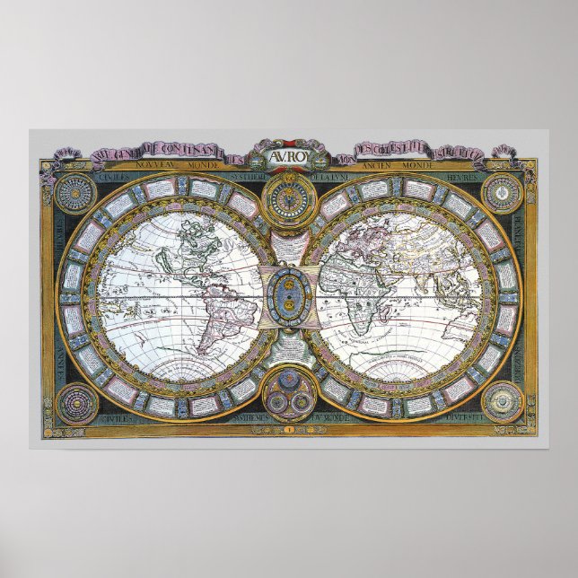 Póster Mapa antiguo del mundo por Claude Auguste Berey, 1 (Frente)