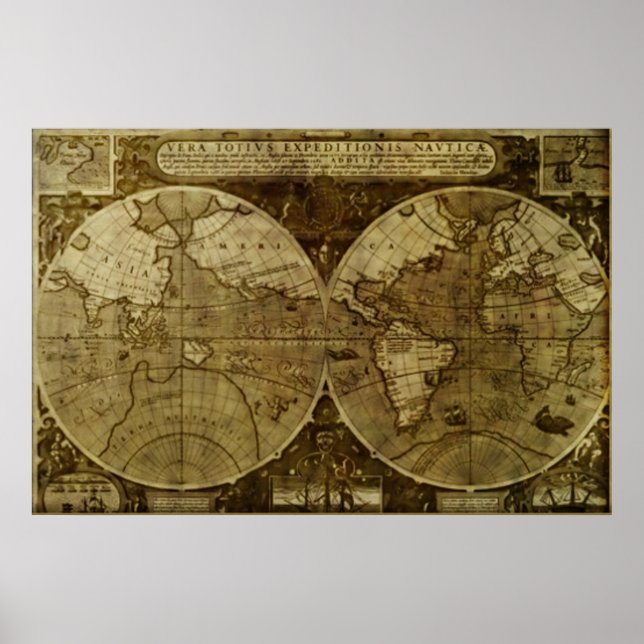 Póster Mapa antiguo del mundo vintage (Frente)