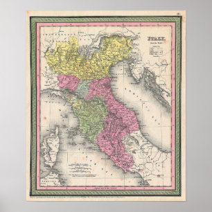 Póster Mapa antiguo del norte de Italia, 1853