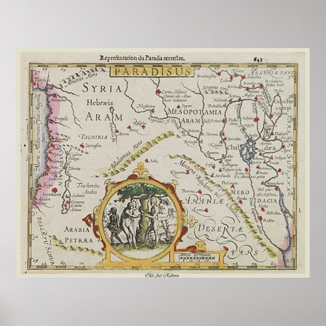 Póster Mapa antiguo del "paraíso" (Frente)