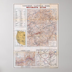 Póster Mapa Antiguo del Parque Nacional Yosemite 1934