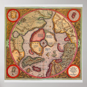 Póster Mapa Antiguo del Polo Norte por Mercator