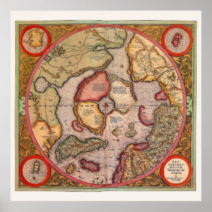 Póster Mapa Antiguo del Polo Norte por Mercator