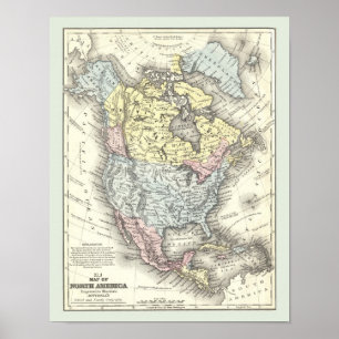 Póster Mapa antiguo del Poster de Norteamérica