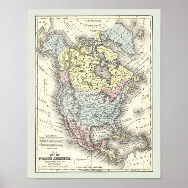 Póster Mapa antiguo del Poster de Norteamérica (Frente)