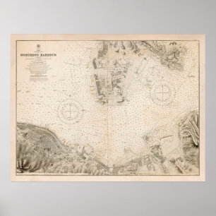 Póster Mapa antiguo del puerto de Hong Kong (1912)