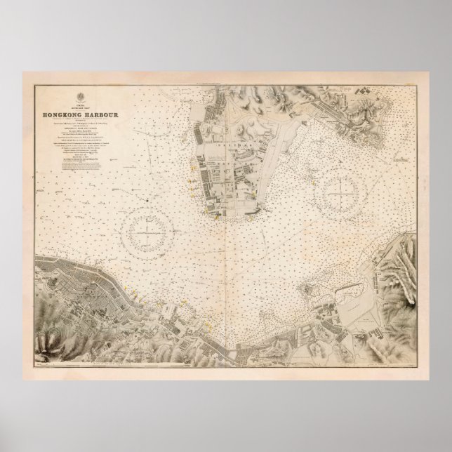 Póster Mapa antiguo del puerto de Hong Kong (1912) (Frente)