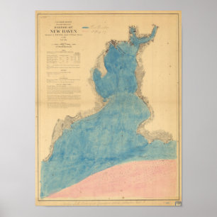 Póster Mapa antiguo del puerto de New Haven Connecticut