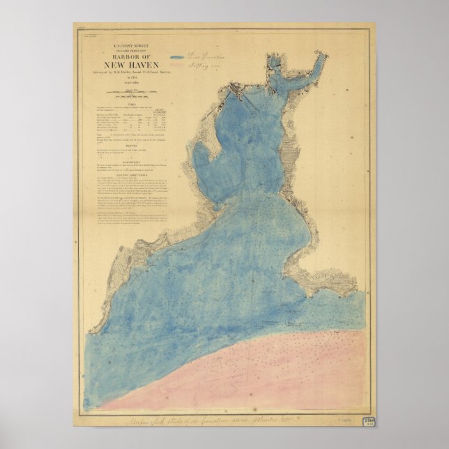 Póster Mapa antiguo del puerto de New Haven Connecticut (Frente)